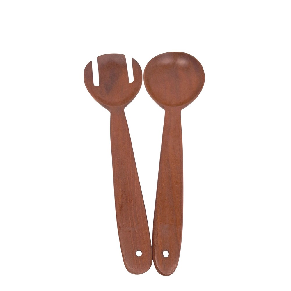 Vintage Handcrafted Wooden Salad Server‎ Set Brown Spoon and Fork Utensils
